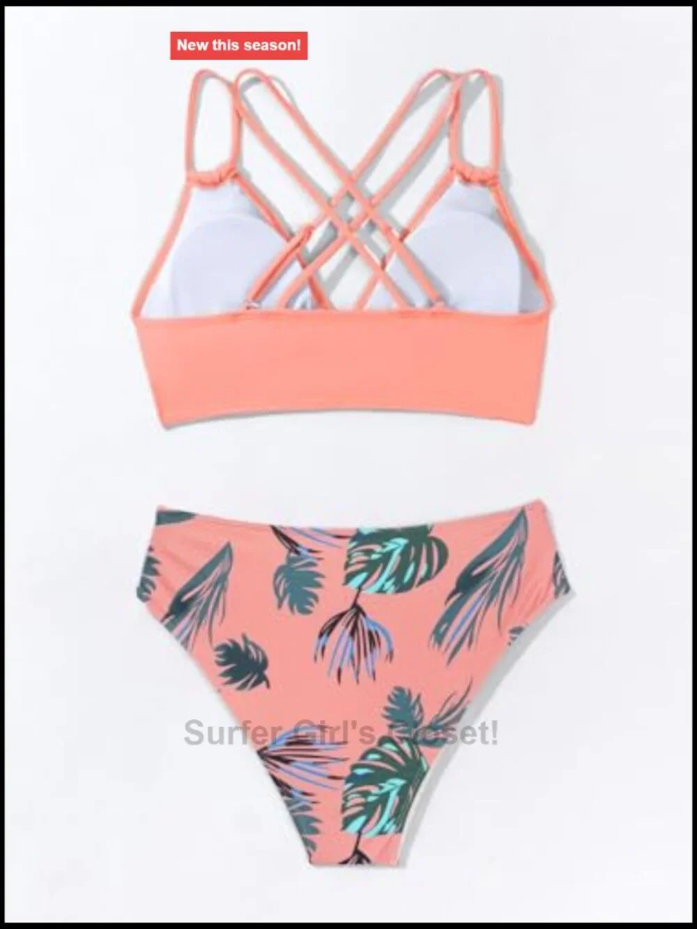 V Neck Bikini Sets Hollow Out Two Piece Cutout Mid Waist Bathing Suit
